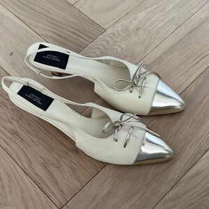Marc Jacobs Runway Cream and Silver Slingback Kitten Heels